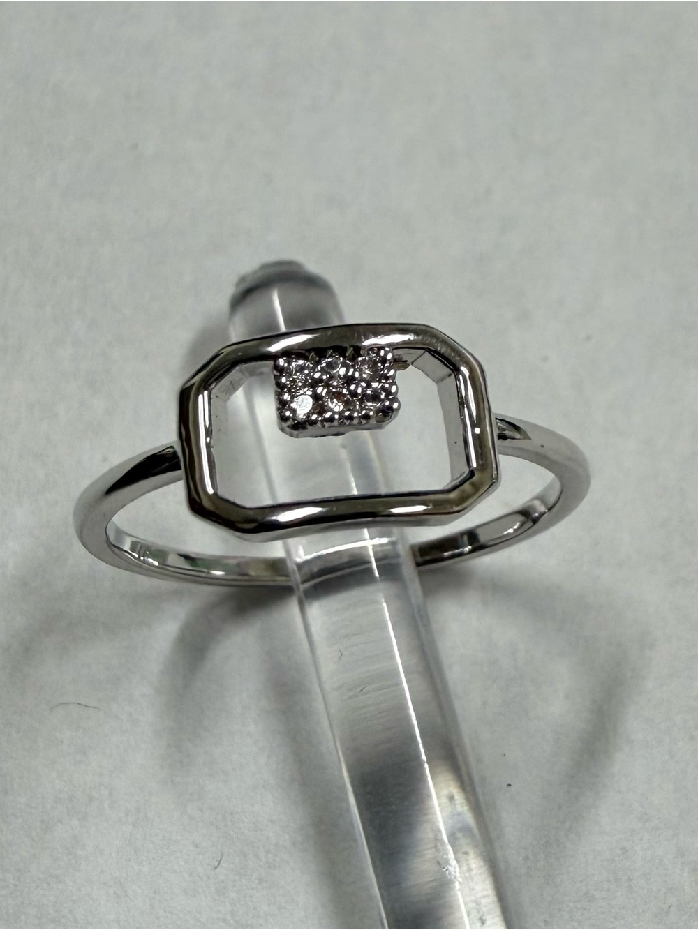 Rhodium Electroplated Rectangle  Cz Stones  Geometric Stackable Ring